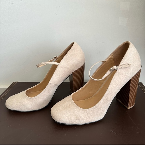 LC Lauren Conrad Suede Blush Block High Heel Pumps Round Toe Women’s - Picture 2 of 14